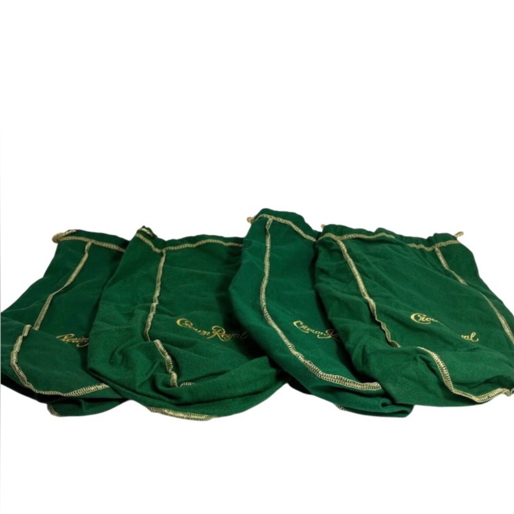 Lot of 4 Green Crown Royal Bags. Approx 12.5” long.